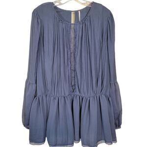 Free People Women's the Soul Serene Top Blouse Sheer Boho Open Back Blue Medium